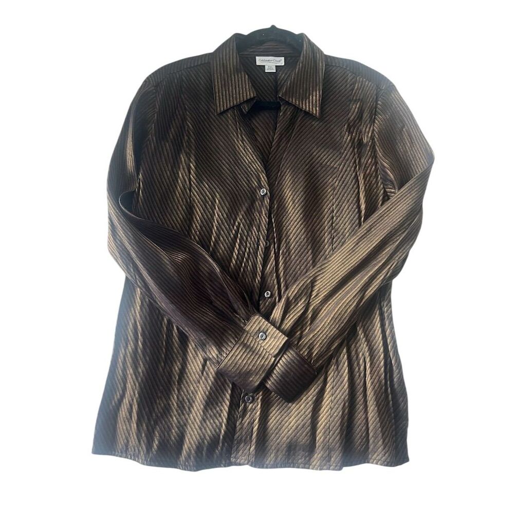 Coldwater Creek Women's PXL Black Metallic Stripe Long Sleeve Blouse